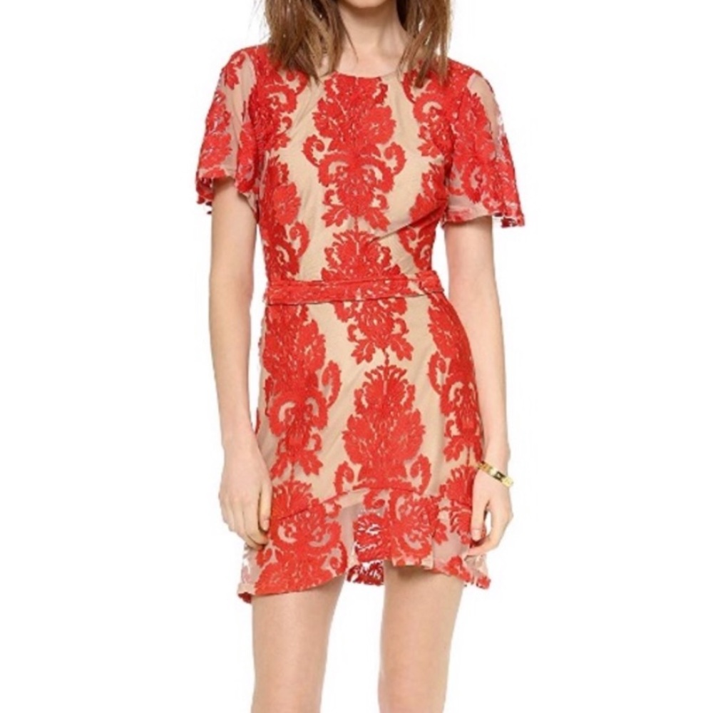 For Love & Lemons San Marcos Red Lace Mini Dress
